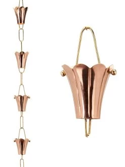 Fluted Flower Pure Copper Rain Chain, 8.5' -Pots - Planters Store 8600204 01v