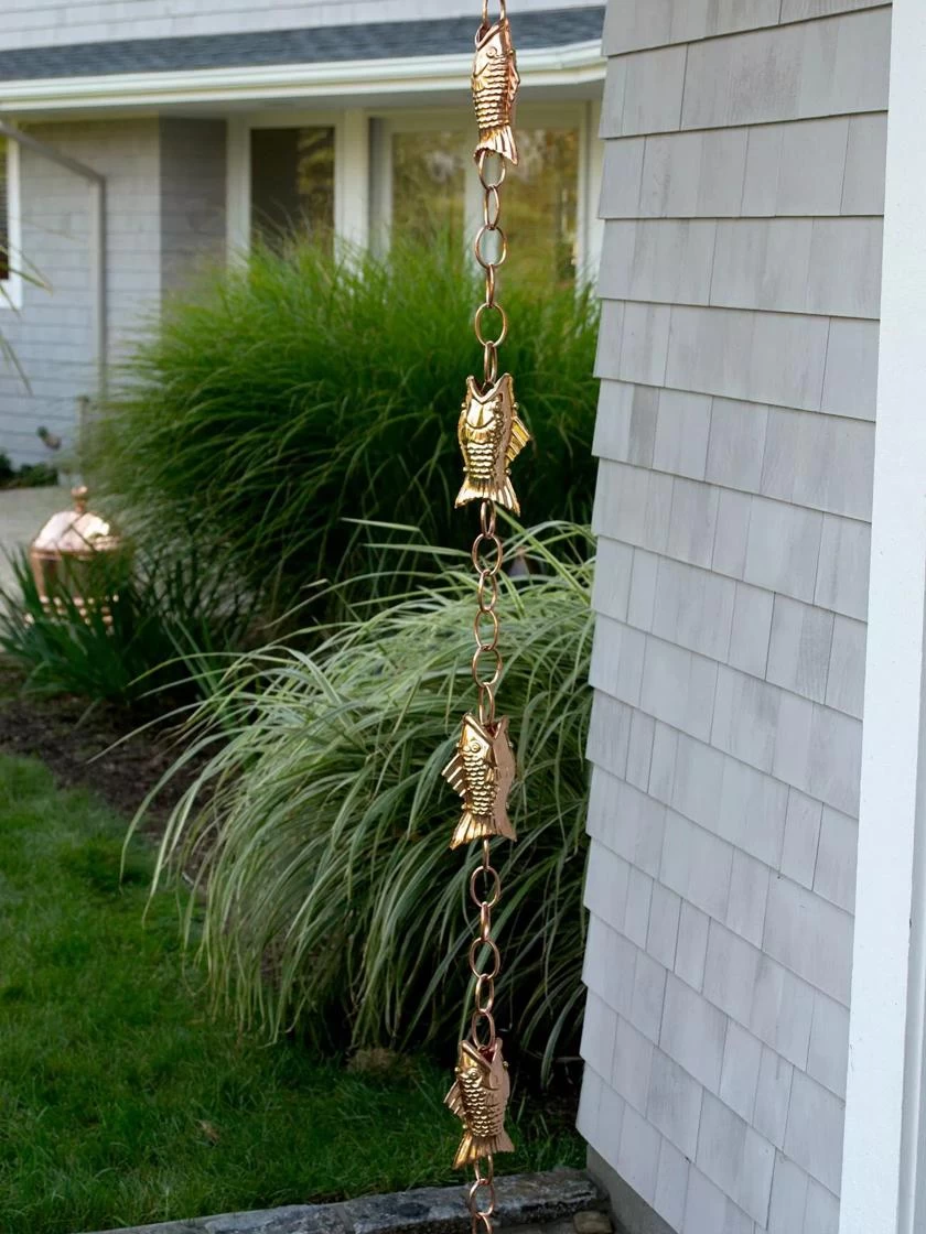 Fish Pure Copper Rain Chain, 8.5' 3 Fish Pure Copper Rain Chain, 8.5'