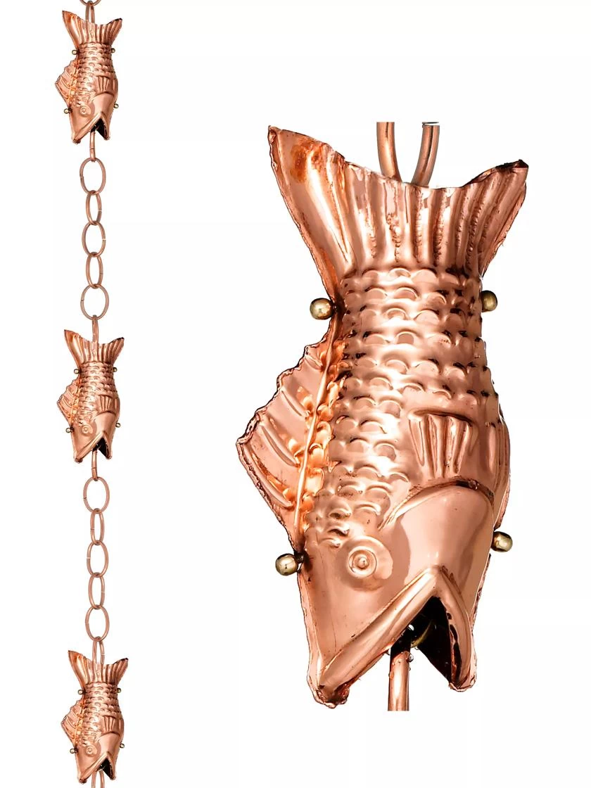 Fish Pure Copper Rain Chain, 8.5' 6 Fish Pure Copper Rain Chain, 8.5' - Image 4
