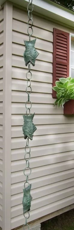 Fish Pure Copper Rain Chain, 8.5' 15 Fish Pure Copper Rain Chain, 8.5' -Pots - Planters Store 8600209 04V tif