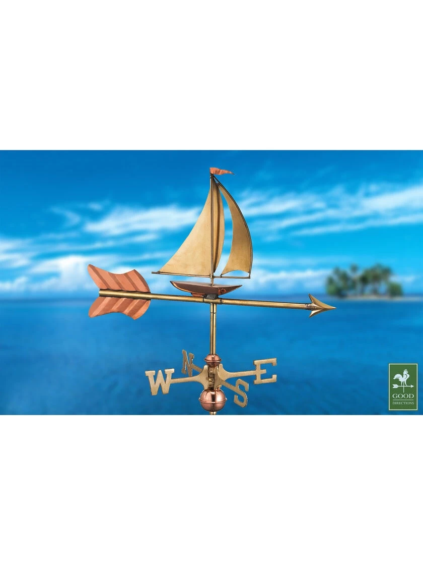 Sailboat Cottage Copper Weathervane With Roof Mount 3 Sailboat Cottage Copper Weathervane With Roof Mount
