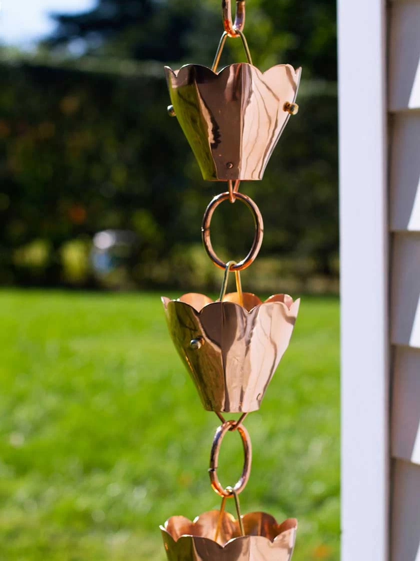 Tulip Pure Copper Rain Chain, 8.5' 3 Tulip Pure Copper Rain Chain, 8.5'