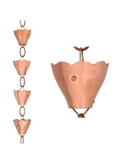 Tulip Pure Copper Rain Chain, 8.5' 12 Tulip Pure Copper Rain Chain, 8.5' -Pots - Planters Store 8612740 03v