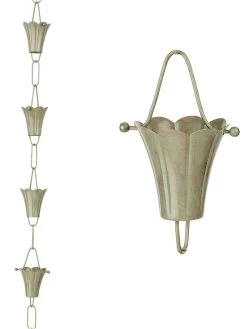 Fluted Flower Pure Copper Rain Chain, 8.5' -Pots - Planters Store 8612742 02v