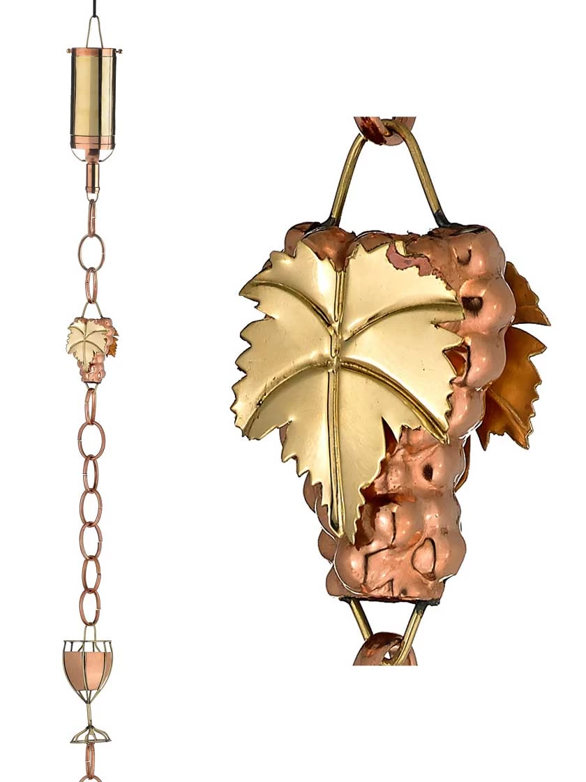 Wine Bottle, Grapes & Glasses Copper Rain Chain, 9.5' 3 Wine Bottle, Grapes & Glasses Copper Rain Chain, 9.5'
