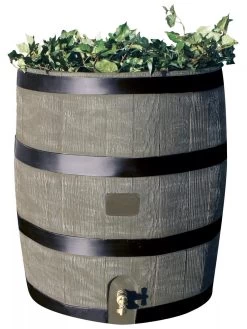 Round Rain Barrel With Planter, 35 Gallons -Pots - Planters Store 8612856BK 08V tif