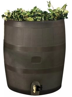 Round Rain Barrel With Planter, 35 Gallons -Pots - Planters Store 8612856WALNT 01V tif