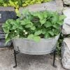 Achla Designs Mini Oval Galvanized Tub With Folding Stand -Pots - Planters Store 8612906 02v achla designs mini oval galvanized tub with folding stand